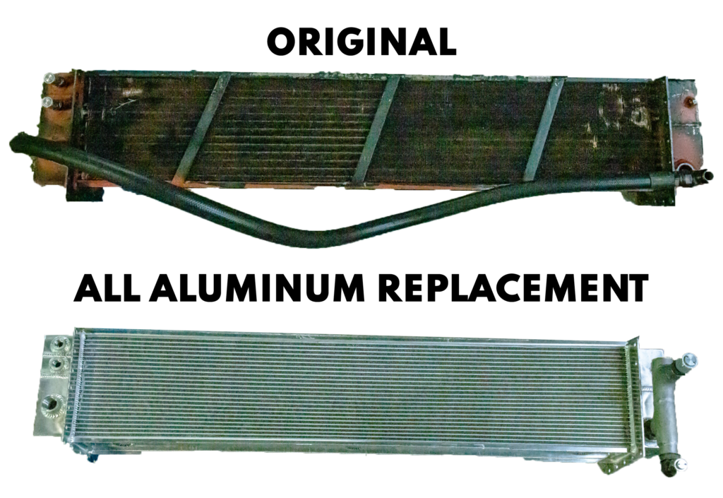 an original vs an all aluminum replacement oil cooler